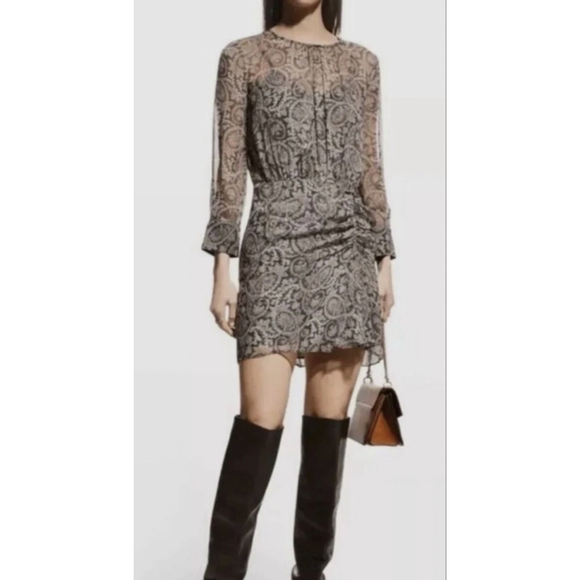 Veronica Beard Palmyra Dress Paisley Print Sheer Long Sleeve Ruched Mini Size 6 - Picture 2 of 7